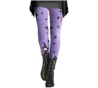 HUIFUAO Day of The Dead Leggings Women Plus Size Ghost Pumpkin Yoga Pants Scary Halloween Costumes Funny Bat Print Tights High Waist Bottoms Gym Sport Trousers Festival Clothes (Purple, XXL)