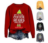 HUIFUAO Don't Be A Cotton Headed Ninny Muggins Christmas Sweatshirt for Women Funny Santa Elf Print Xmas Sweater Christmas Pullover Festival Costumes Clothes Long Sleeve Tops (Red, M)