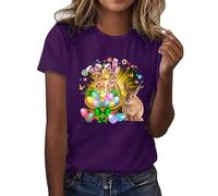 HUIFUAO Easter Tshirts Women Funny Bunny Tops Plus Size Easter Outfit Cute Egg Shirt Short Sleeve Crew Neck Tee Tops Blouse Tunic Trendy Holiday Costumes Clothes (Z21-Purple, L)