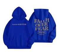 HUIFUAO Faith Over Fear Hoodies for Women UK Oversized Sweatshirts for Women Long Sleeve Womens Hoodies Pullover With Pocket (A01-Blue, XXXXXL)