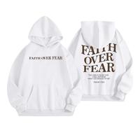 HUIFUAO Faith Over Fear Hoodies for Women UK Oversized Sweatshirts for Women Long Sleeve Womens Hoodies Pullover With Pocket (A01-White, S)