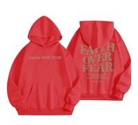HUIFUAO Faith Over Fear Hoodies for Women UK Oversized Sweatshirts for Women Long Sleeve Womens Hoodies Pullover With Pocket (A01-Red, XXXXXL)