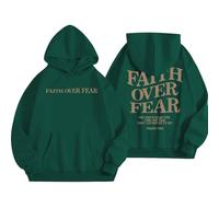 HUIFUAO Faith Over Fear Hoodies for Women UK Oversized Sweatshirts for Women Long Sleeve Womens Hoodies Pullover With Pocket (A01-Green, L)