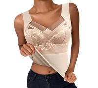 HUIFUAO Fleece Lined Women's Thermal Tank Tops With Built-In Bra Winter Heat Warm Base Layer Womens Vest Undershirt Oversized Sleeveless Tops for Women (Beige, L)