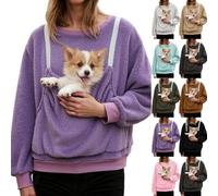 HUIFUAO Fleece Sweatshirts with Kangaroo Pouch Funny Sweatshirts with Dog Pockets Cute Cat Puppy Carrier Novelty Pet Holder Winter Warm Fuzzy Pullover Long Sleeve Tops for Pet Lover (Grey, L)