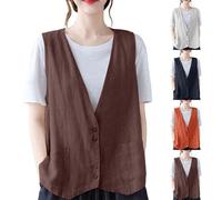 HUIFUAO Fringed Waistcoat Women Black Linen Vest Tops Lightweight V Neck Sleeveless Blazers Office Work Casual Suit Jacket Gilets Tank Basic Shirts Cardigans (Z01 Black, XXXXXXL)