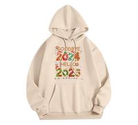 HUIFUAO Goodbye 2024 Hello 2025 Happy New Year Sweatshirt for Women Funny New Years Hoodies for Women Long Sleeve Womens Pullover Tops with Pocket (Khaki, XXXXXL)