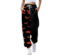 HUIFUAO Goth Pants for Women Oversized Ghost Pumpkin Sweatpants Funny Halloween Costumes Bat Print Joggers Elastic Waist Festival Trousers Baggy Tracksuit Bottoms with Pockets (Black-XL)