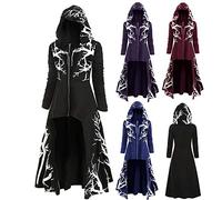 HUIFUAO Gothic Costume for Women Plus Size Halloween Hoodies Long Sleeve Zip Up Jackets Sweatshirt Funny Halloween Costumes Black Long Coats Tops Scary Festival Poncho Clothes (Black, XL)