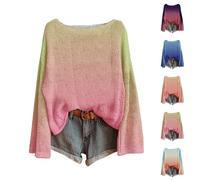 HUIFUAO Gradient Sweaters for Women Plus Size Trendy Ombre Jumpers Lightweight Knitwear Pullover Autumn Long Sleeve Tops Crew Neck Blouse Going Out Sweatshirt Clothing (Purple, XXXL)
