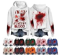 HUIFUAO Halloween Costume Women Scary Bloody Hoodies Plus Size Halloween Sweatshirts Long Sleeve Pullover Tops Horror Festival Outfits (White, L)
