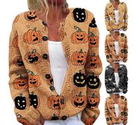 HUIFUAO Halloween Costumes for Plus Size Women Funny Pumpkin Ghost Sweaters Cardigan Plus Size Bat Halloween Cardigans Long Sleeve Faux Jumpers Coats Scary Festival Outerwear Clothes (Grey, XXL)