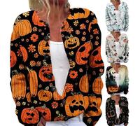 HUIFUAO Halloween Costumes Plus Size Woman 2025 Funny Pumpkin Ghost Sweaters Cardigans Button Down Long Sleeve Faux Jumpers Scary Festival Outerwear Plus Size Autumn and Winter (Orange, XXXL)