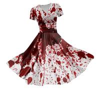 HUIFUAO Halloween Dresses for Women Scary Pumpkin Ghost Fancy Dress Plus Size Halloween Costumes V Neck Short Sleeve Party Evening Horror Festival Cosplay Clothes Outfits (Z02-White, XL)