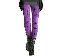 HUIFUAO Halloween Leggings for Women Plus Size Funny Ghost Pumpkin Yoga Pants Scary Halloween Costumes Bat Spider Tights High Waist Bottoms Gym Sport Trousers Festival Clothes (Purple #1, M)