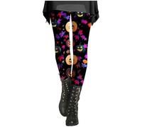 HUIFUAO Halloween Leggings for Women Scary Ghost Pumpkin Yoga Pants Funny Halloween Costumes Spider Bat Bottoms High Waist Butt Lift Tights Gym Sport Trousers Festival Clothes (Z13-Purple #1, L)