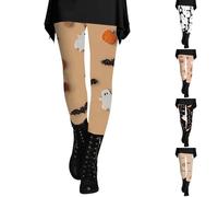 HUIFUAO Halloween Leggings for Women Scary Pumpkin Ghost Yoga Pants Funny Halloween Costumes Spider Bottoms High Waist Tights Gym Sport Trousers Festival Clothes (Z01-White, L)