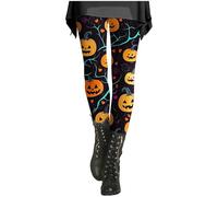 HUIFUAO Halloween Leggings for Women UK Plus Size Ghost Pumpkin Yoga Pants Funny Halloween Costumes Scary Bat Graphic Bottoms High Waist Tights Gym Sport Trousers Festival Clothes (Orange, S)
