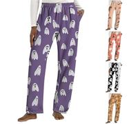 HUIFUAO Halloween Pajama Pants Adult Ghost Pumpkin Pj Pants Funny Halloween Costumes Scary Bat Nightwear Bottoms Plus Size Elastic Waist Sleepwear Trousers with Pockets (Purple, M)