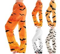 HUIFUAO Halloween Pajama Pants Couples Fuzzy Bat Pyjama Bottoms Funny Halloween Costumes Scary Festival Trousers Plus Size Elastic Waist Lounge Pants Casual Sleepwear Nightwear (Beige, S)