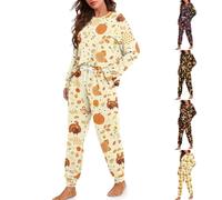 HUIFUAO Halloween Pajama Set Women Funny Pumpkin Ghost Sleepwear Black Cat Pjs Halloween Costumes Long Sleeve Tops and Trousers Pants Nightwear 2 Piece Loungewear (Z04-Purple, XXL)