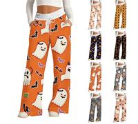 HUIFUAO Halloween Pants for Women Plus Size Ghost Pumpkin Sweatpants Funny Halloween Costumes Scary Bat Joggers Elastic Waist Trousers Festival Gym Sport Tracksuit Bottoms (Black, M)