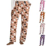 HUIFUAO Halloween Pj Pants Matching Couples Ghost Pumpkin Pajama Bottoms Funny Halloween Costumes Scary Bat Trousers Plus Size Elastic Waist Pants Lounge Festival Nightwear (Yellow, M)