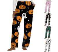 HUIFUAO Halloween Pj Pants Women Fuzzy Ghost Pumpkin Pajama Bottoms Funny Halloween Costumes Scary Bat Trousers Plus Size Elastic Waist Pants Lounge Festival Nightwear with Pockets