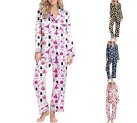 HUIFUAO Halloween Pjs Women Scary Pumpkin Ghost Nightwear Funny Halloween Costumes 2 Piece Pajamas Skeleton Print Sleepwear Long Sleeve Shirts and Trousers Pants Loungewear (Black, S)