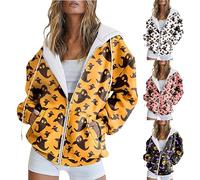 HUIFUAO Halloween Sweatshirt for Women Scary Hoodies Plus Size Halloween Costumes Zip Up Jackets Tops Long Sleeve Coats Horror Festival Outfits Clothes (Pink, XXXL)