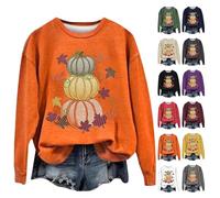 HUIFUAO Halloween Sweatshirt Women Funny Pumpkin Tops Cute Halloween Costumes Plus Size Long Sleeve Pullover Crew Neck Festival Clothes (A01-Beige, M)