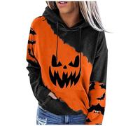 HUIFUAO Halloween Sweatshirt Women Scary Ghost Hoodies Devil Face Pullover Plus Size Halloween Costumes Pumpkin Shirts Long Sleeve Tops with Pockets (Black, XXL)