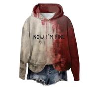 HUIFUAO Halloween Sweatshirts for Women Problem Solved Halloween Hoodie Woman Scary Blood Letter Print Halloween Pullover for Women (Z04 Red #4, XL)