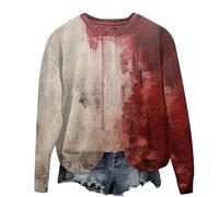 HUIFUAO Halloween Sweatshirts for Women - Scary Problem Solved Letter Print Tops for Women - Bloody Red Halloween Costumes (A01 Red #7, S)