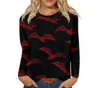 HUIFUAO Halloween T Shirt Women Scary Bat Tops Long Sleeve Halloween Costume Funny Graphic T Shirts Blouse Crew Neck Pullover Festival Outfits (Z02-Black, M)