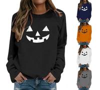 HUIFUAO Halloween Tank Tops for Women Funny Shirts Plus Size Halloween Costumes Long Sleeve Pullover Crew Neck Tops Horror Festival Outfits Clothing (Navy, XXXXXL)