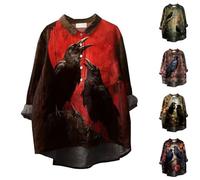 HUIFUAO Halloween Tank Tops for Women Scary Black Crow Tops Funny Halloween Costumes Vintage Floral Print T Shirts Long Sleeve Blouse Festival Outfits (Orange, XL)