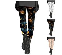 HUIFUAO Halloween Tights for Women UK Ghost Yoga Pants Funny Halloween Costumes Pumpkin Print Bottoms High Waist Leggings Sport Gym Trousers Festival Clothes (Black, M)