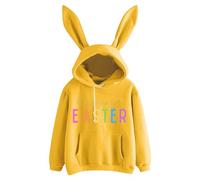 HUIFUAO Happy Easter Womens Plus Size Easter Outfits Easter Hoodies with Bunny Ears Sweatshirts Rabbit Long Sleeve Pullover with Pocket (Yellow, M)