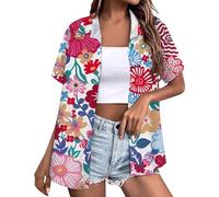HUIFUAO Hawaiian Shirts Women Short Sleeve Tops Summer Holiday Beach Palm Tree Tropic Button Down Blouse Plus Size Floral Print Shirt (Z12-Hot Pink, XXL)