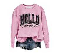 HUIFUAO Hello Pumpkin Halloween Sweatshirts for Women Oversized Womens Halloween Sweatshirt Long Sleeve Halloween Pullover for Women (Pink, XXL)