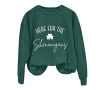 HUIFUAO Here for The Shenanigans Womens St Patricks Day Sweatshirt Lucky Clover Print St Patty's Day Tops Womens Irish Sweatshirt (Green, M)
