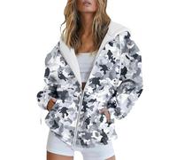 HUIFUAO Hoodie Blanket Women Camouflage Zip Up Oversized Jackets Long Sleeve Camo Sweatshirts Autumn Lightweight Coats Trendy Casual Outerwear Loose Sport Tops Jackets with Pockets (Grey, L)