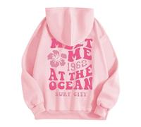 HUIFUAO Hoodies for Women Oversized Sweatshirt for Women Meet Me 1962 At The Ocean Surf City Print Womens Hoodies Pullover Tops (Pink, S)