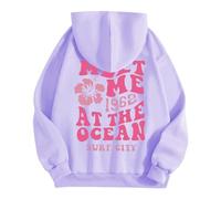 HUIFUAO Hoodies for Women Oversized Sweatshirt for Women Meet Me 1962 At The Ocean Surf City Print Womens Hoodies Pullover Tops (Purple, S)