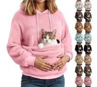 HUIFUAO Hoodies with Cat Pocket Funny Sweatshirts with Kangaroo Pouch Plus Size Cat and Dog Carrier Pullover Cute Pet Holder Hoodies Long Sleeve Tops for Pet Animal Lover (Z41-Hot Pink, M)