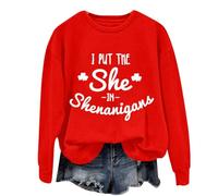 HUIFUAO I Put The She In Shenanigans St. Patricks Day Sweatshirts for Women Long Sleeve Top Shamrock Sweater for Women Irish Sweatshirts (Red, XXXL)