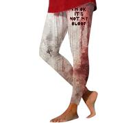 HUIFUAO I'm Ok Its Not My Blood Halloween Leggings for Women Scary Bloody Help Me Yoga Pants Funny Halloween Costumes High Waist Bottoms Tights Gym Sport Skinny Trousers(Z02-Red #2, XXL)