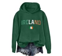 HUIFUAO Ireland St Patricks Day Hoodies for Women Irish Sweatshirts for Women Lucky Green Clover St Pattys Day Pullover Long Sleeve Tops (A03 Green, XL)