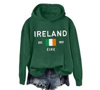 HUIFUAO Ireland St Patricks Day Hoodies for Women Irish Sweatshirts for Women Lucky Green Clover St Pattys Day Pullover Long Sleeve Tops (A01 Green, XXXXXL)